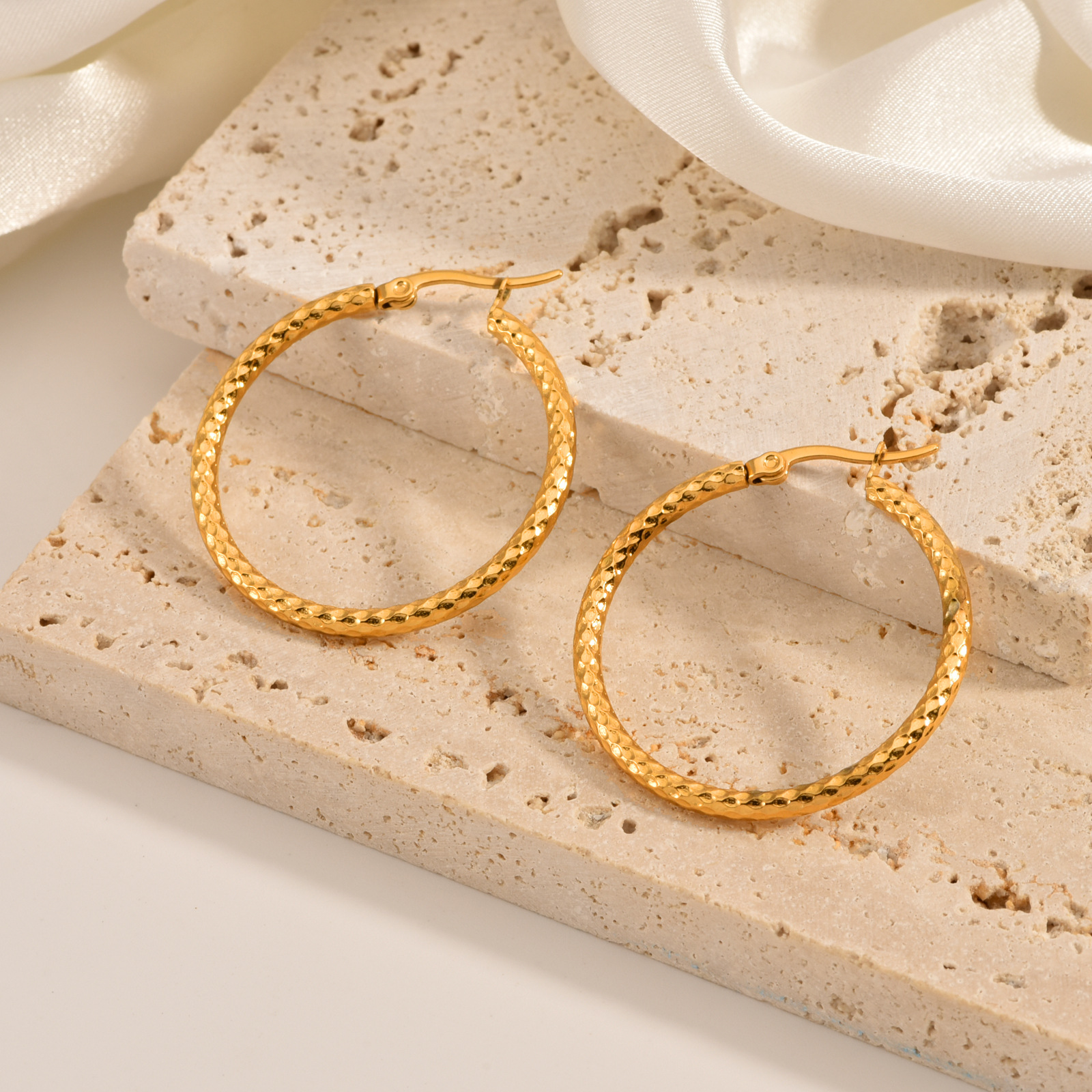 Boucles Oreilles Rond Plaqué Or 18K