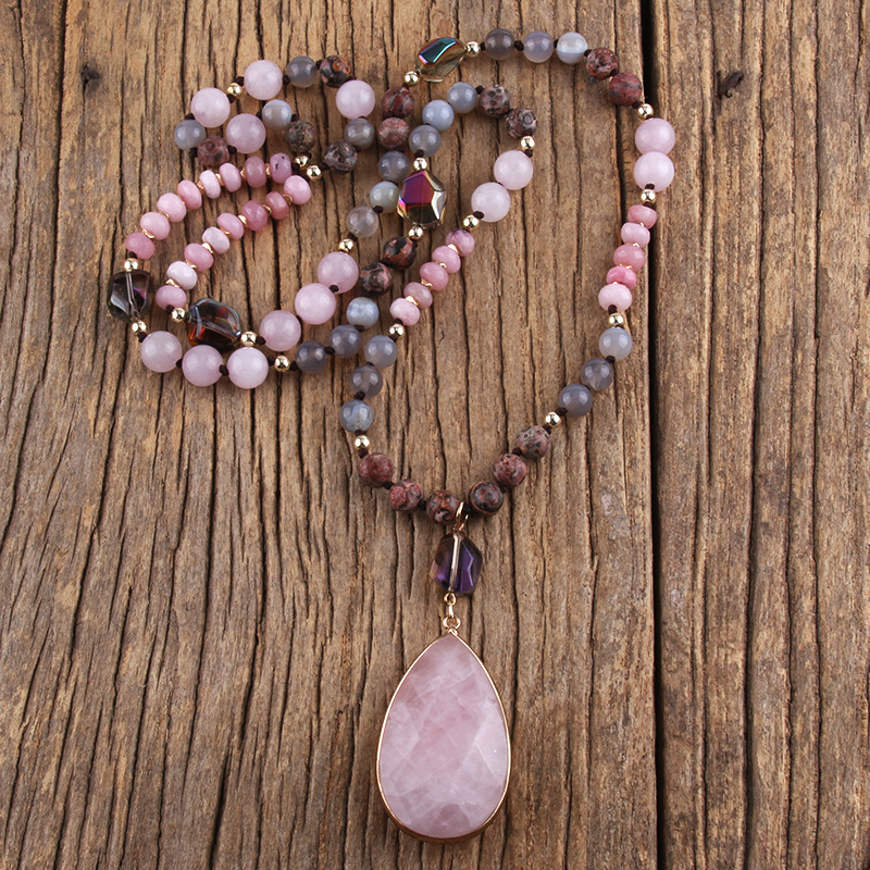 Collier pierre naturelle femme 8mm, style ethnique vintage