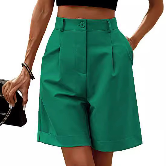 Pantalon court droit taille haute femme printemps-été