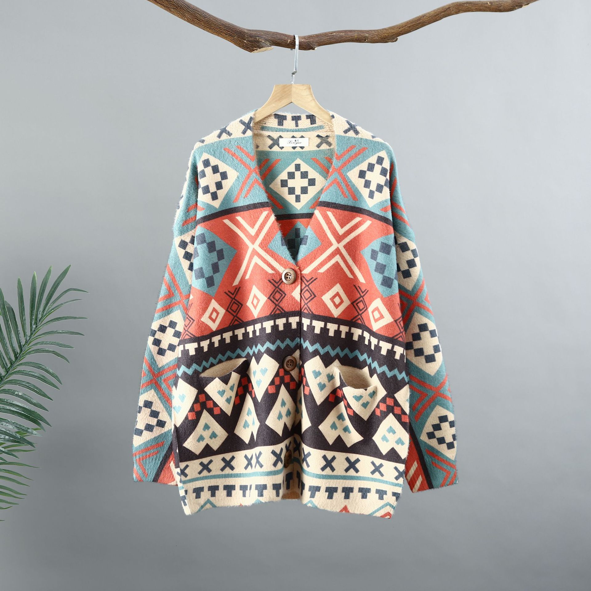 Cardigan col V ample vêtement extérieur femme