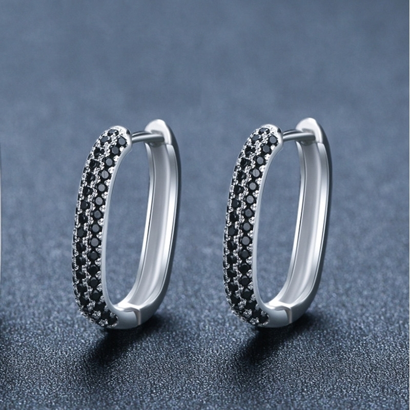 Boucles d'oreilles zircon noir style français