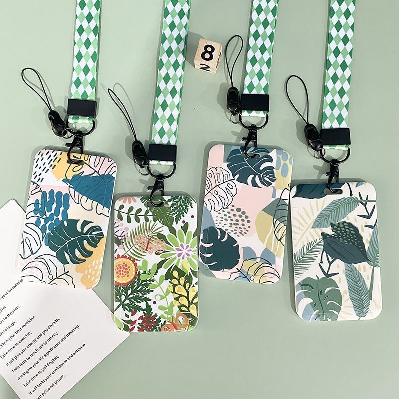 Cordon avec porte-cartes plantes motif simple mode
