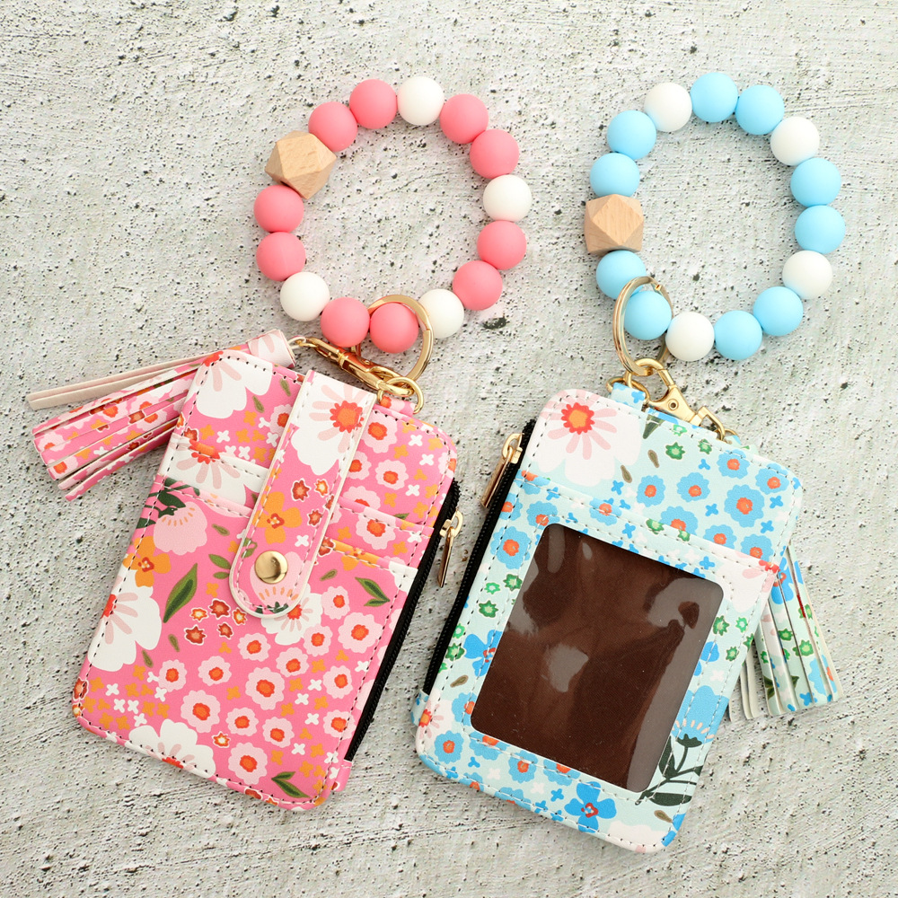 Portefeuille cartes femme cuir motif floral