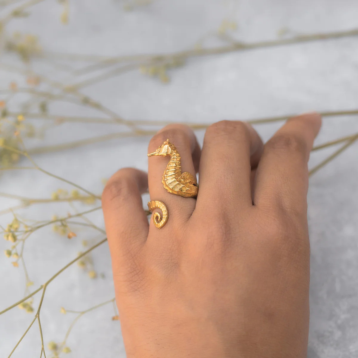 Ocean bague hippocampe or 18K acier inoxydable