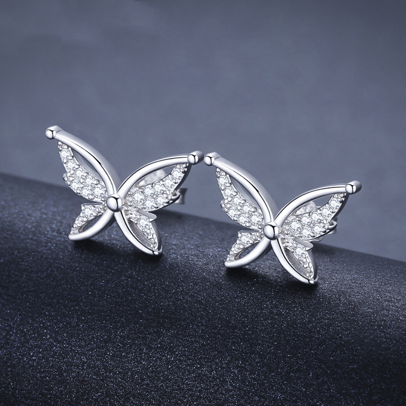 Boucles papillon strass zircon plaqué cuivre