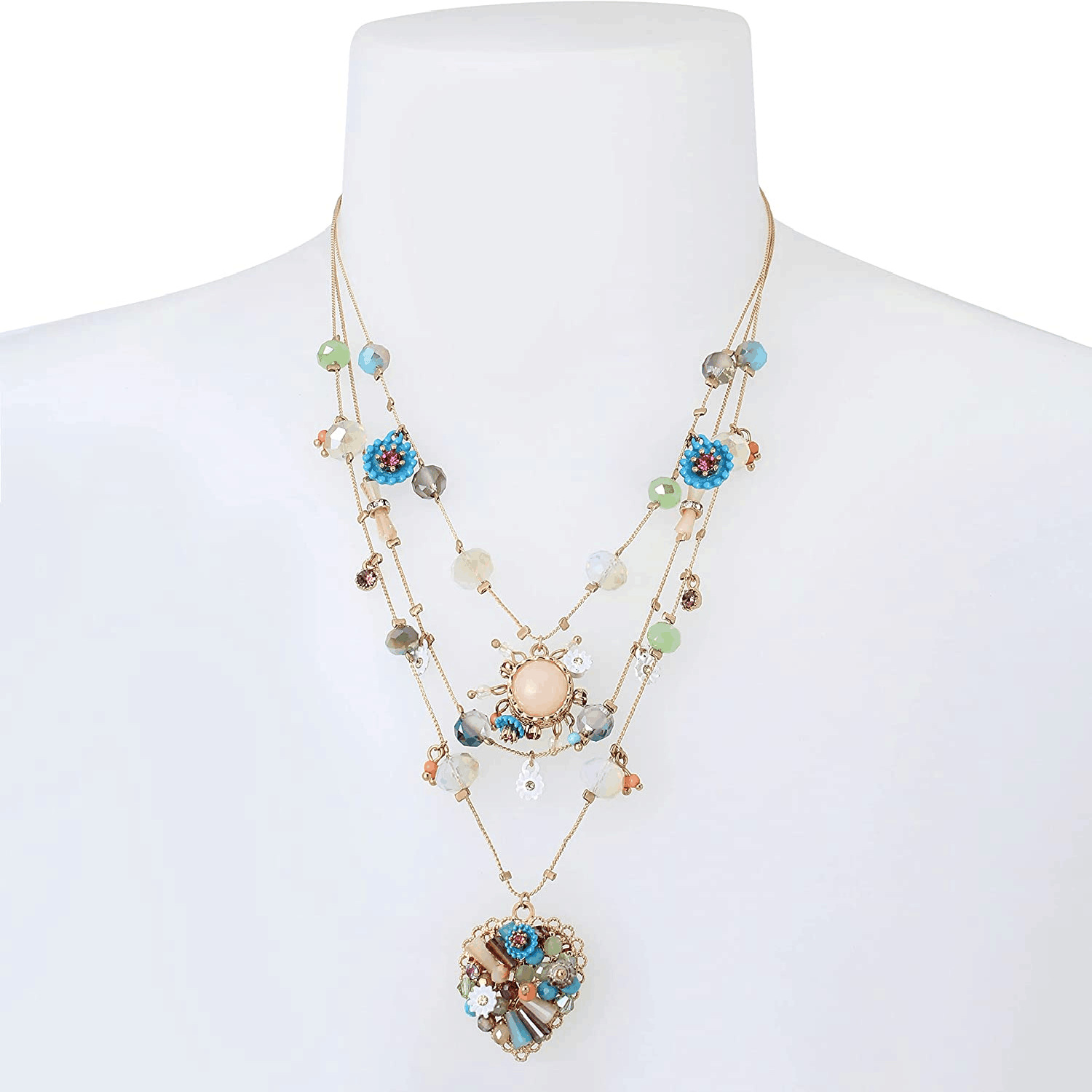 Collier perles cœur multicouche bohème fait main pour femme