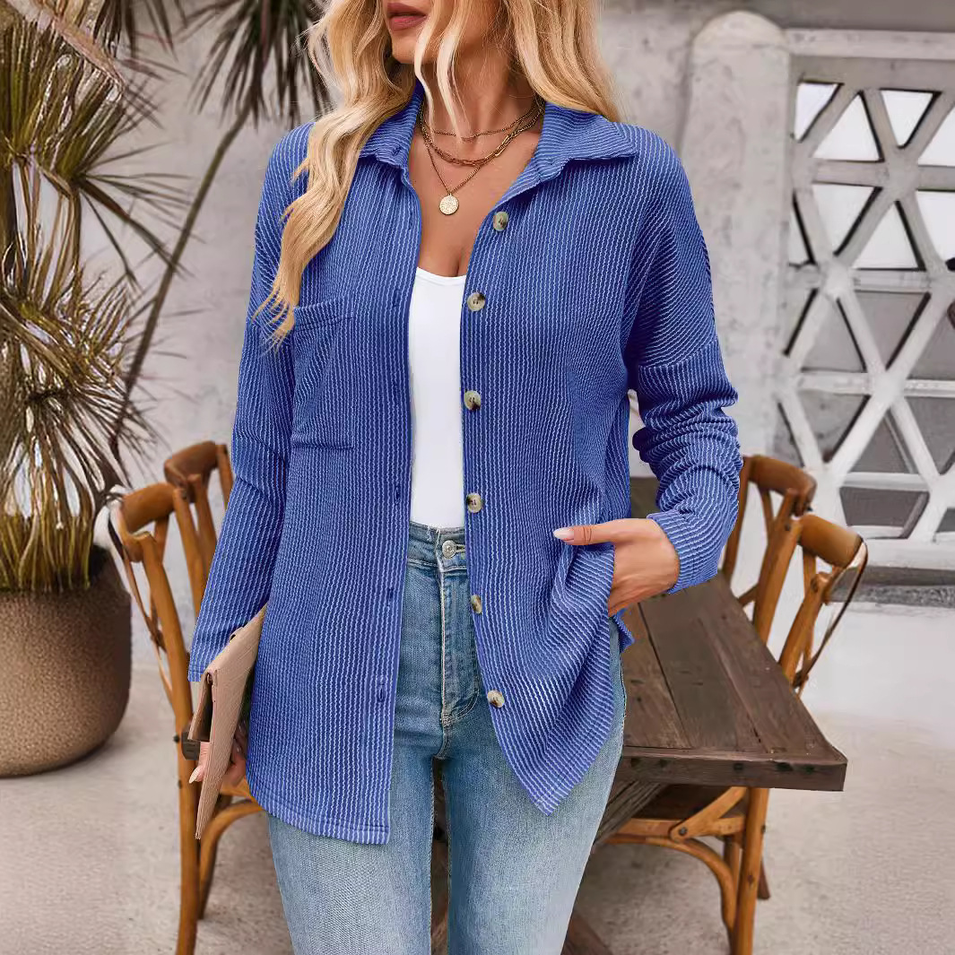 Chemise manches longues rayée contrastée