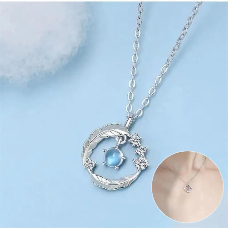 Collier pendentif plume pierre lune argent 925