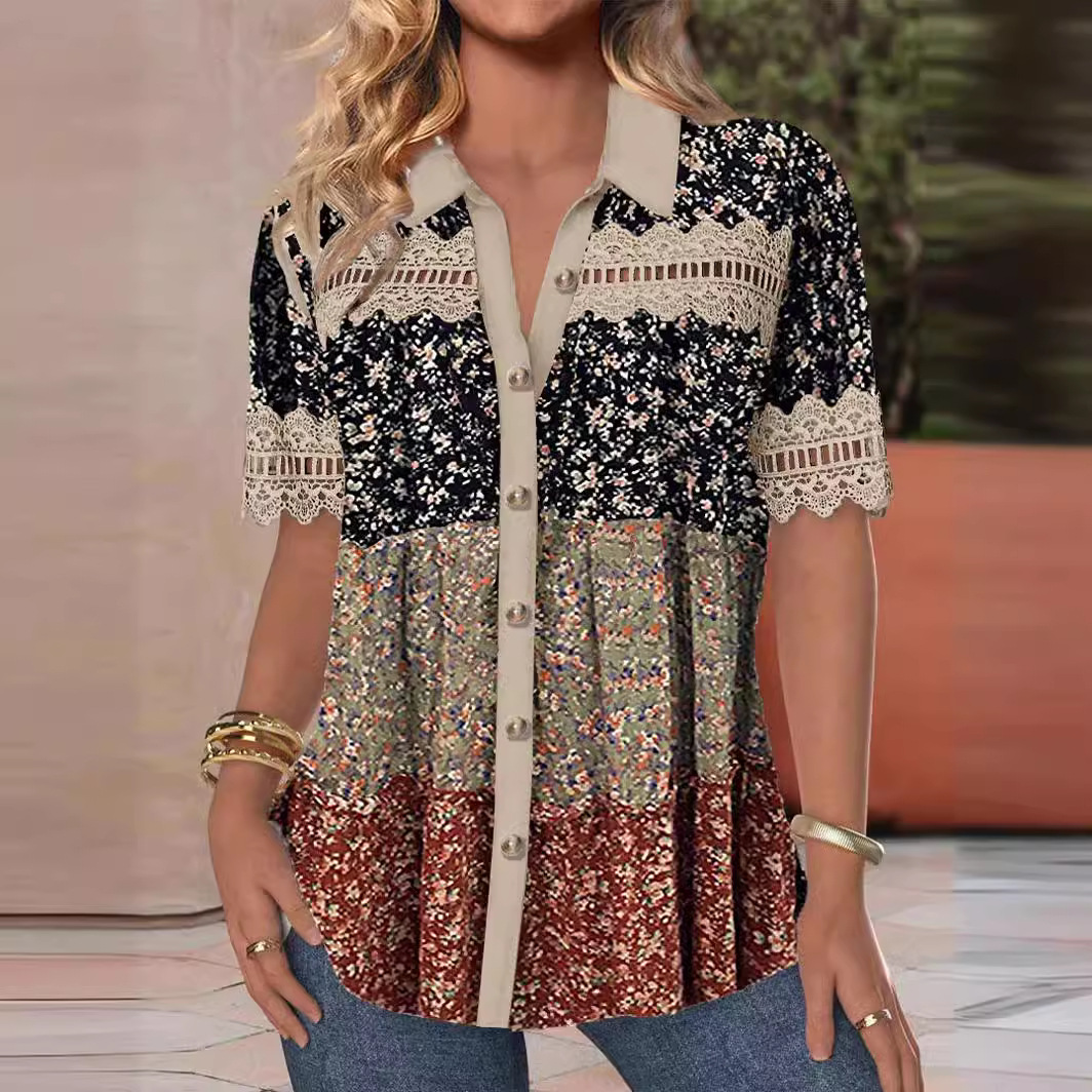 Chemise casual col imprimé numérique manches courtes régulière