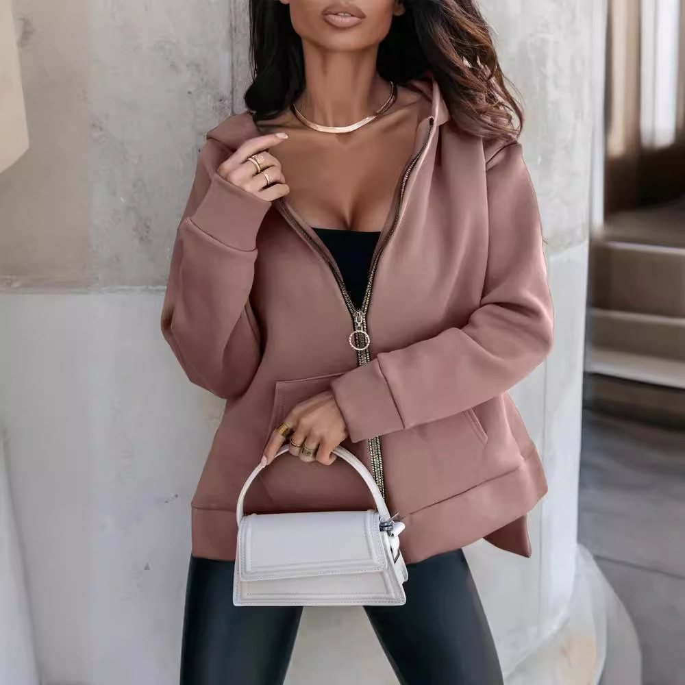 Hoodie sportif ample fermeture à glissière poches femmes