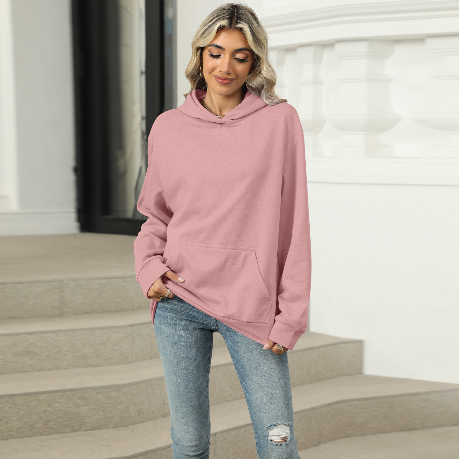 Sweat capuche femme poche décontracté