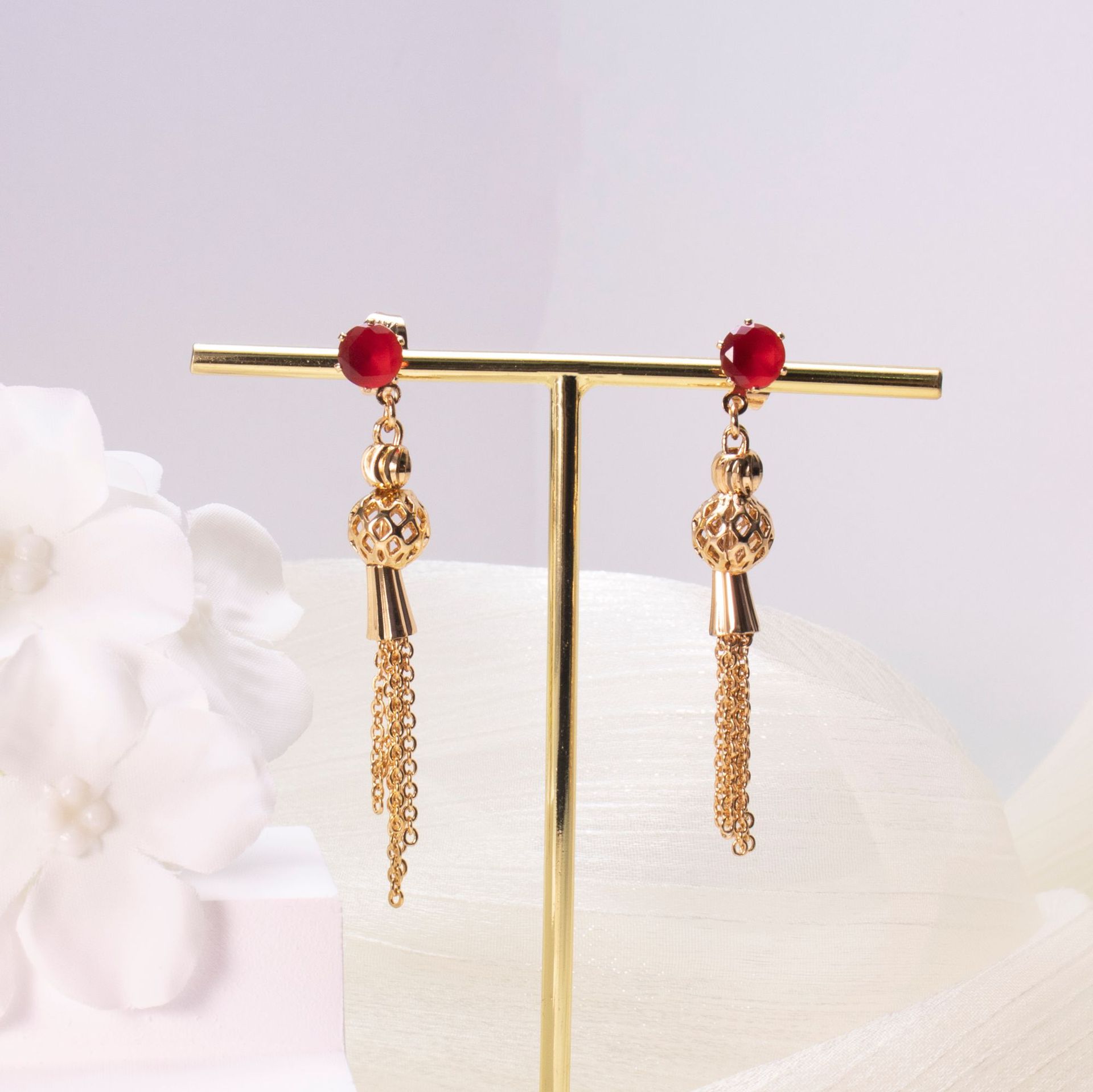 Boucles d'oreilles diamant or plaqué glands femme