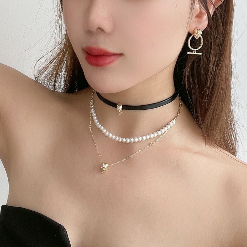 Collier Y crâne zirconium punk