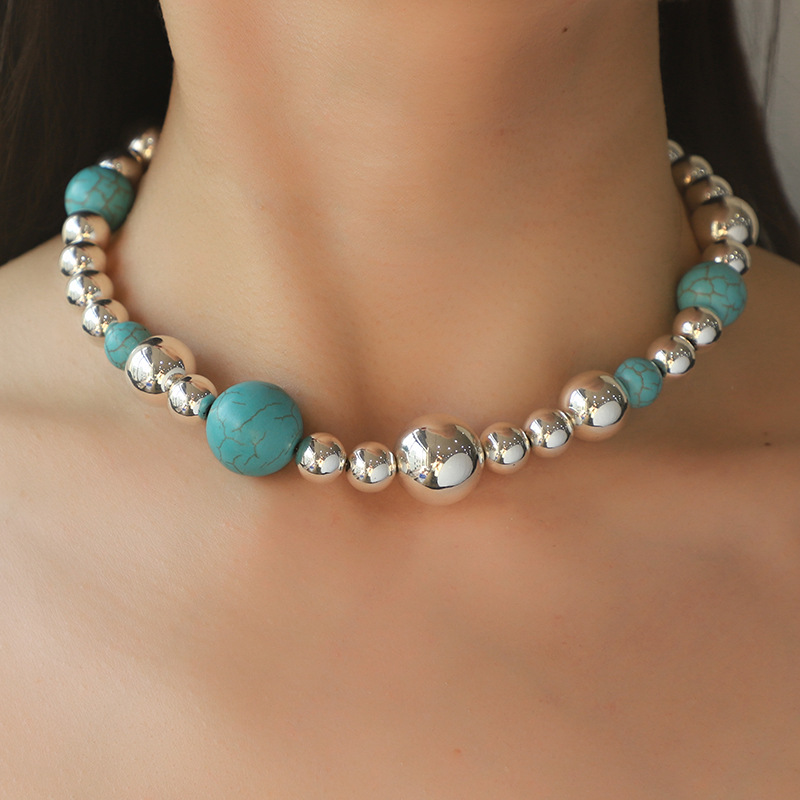 Collier perles turquoise élégant femmes