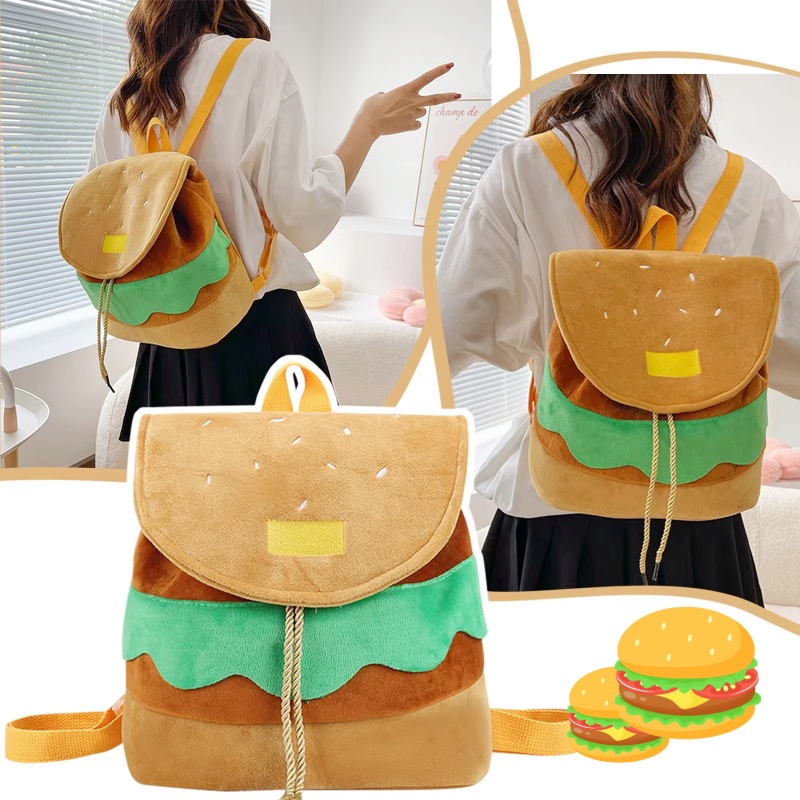 Sac à dos peluche hamburger enfant mignon