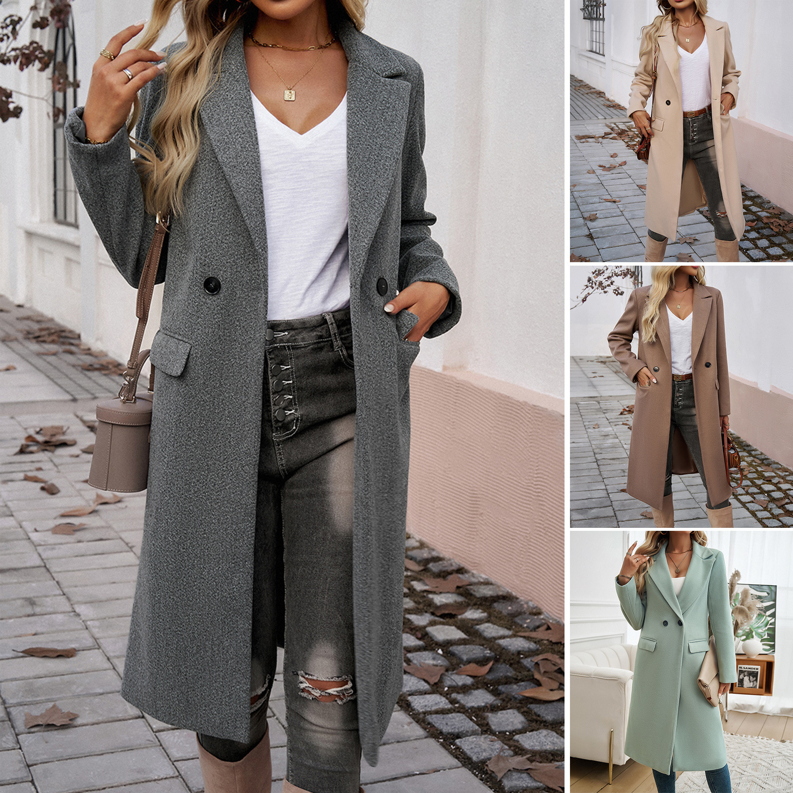 Manteau femme col rabattu, look commuter élégant
