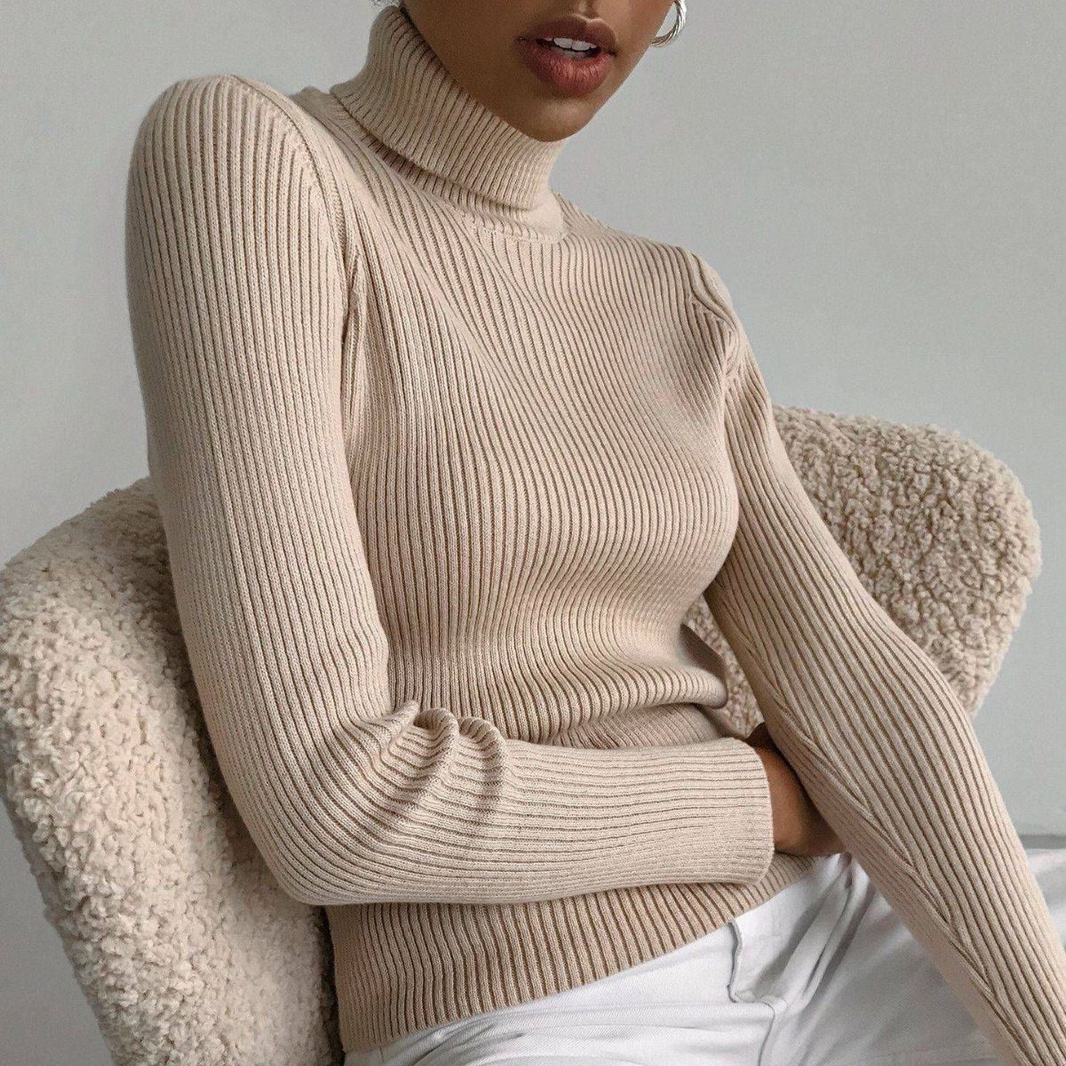 Pull col roulé femme maille tricot