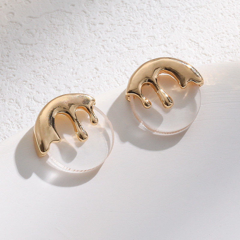 Boucles oreilles résine métal liquide irrégulières femme