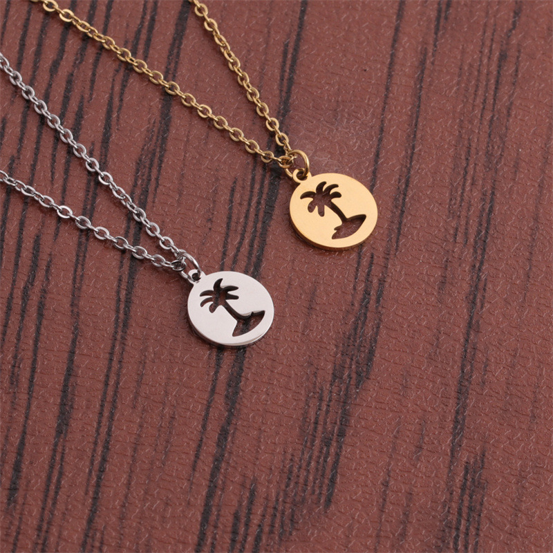 Pendentif acier titane cocotier creux collier homme