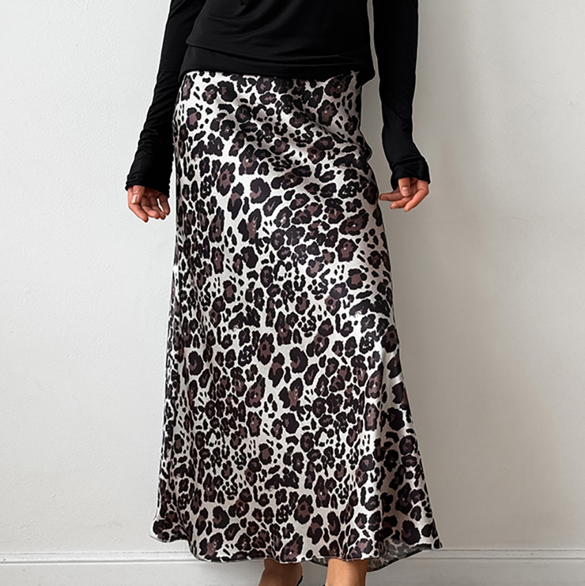 Jupe taille haute léopard français polyvalente femme