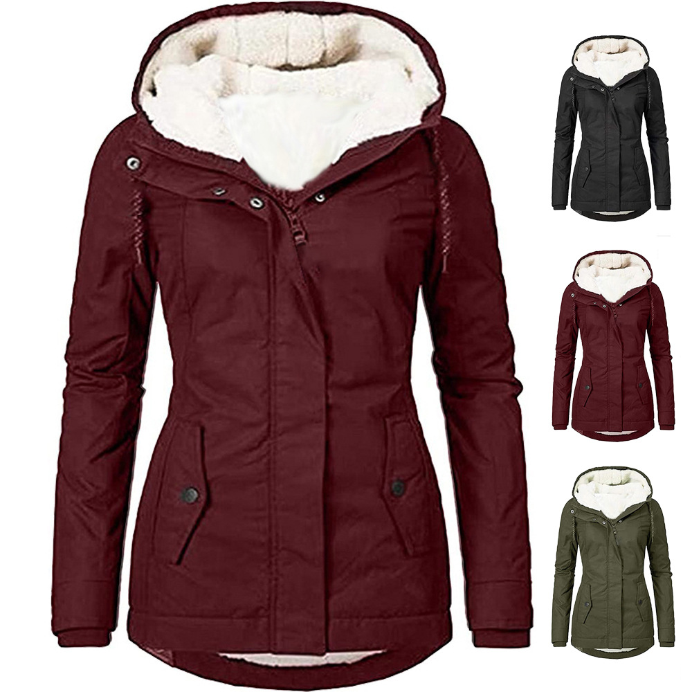 Manteau femme matelassé fermeture éclair poche couleur unie