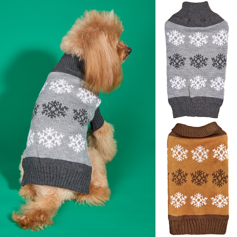 Chandail Noël chien flocon marron gris automne-hiver
