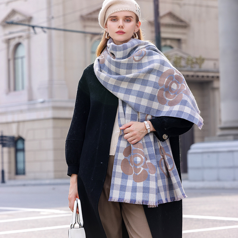 Foulard écossais automne-hiver franges mi-long châle