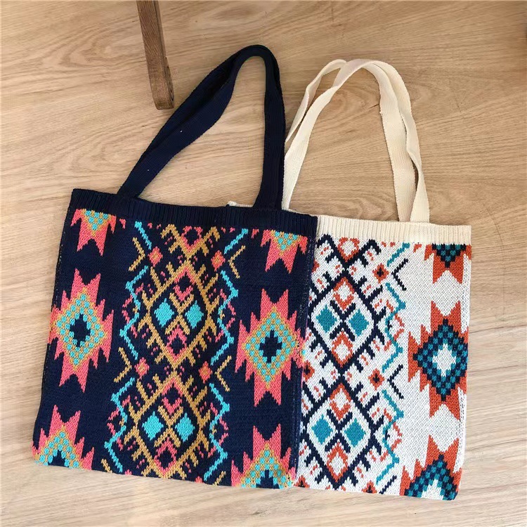Sac laine tissée style ethnique rétro