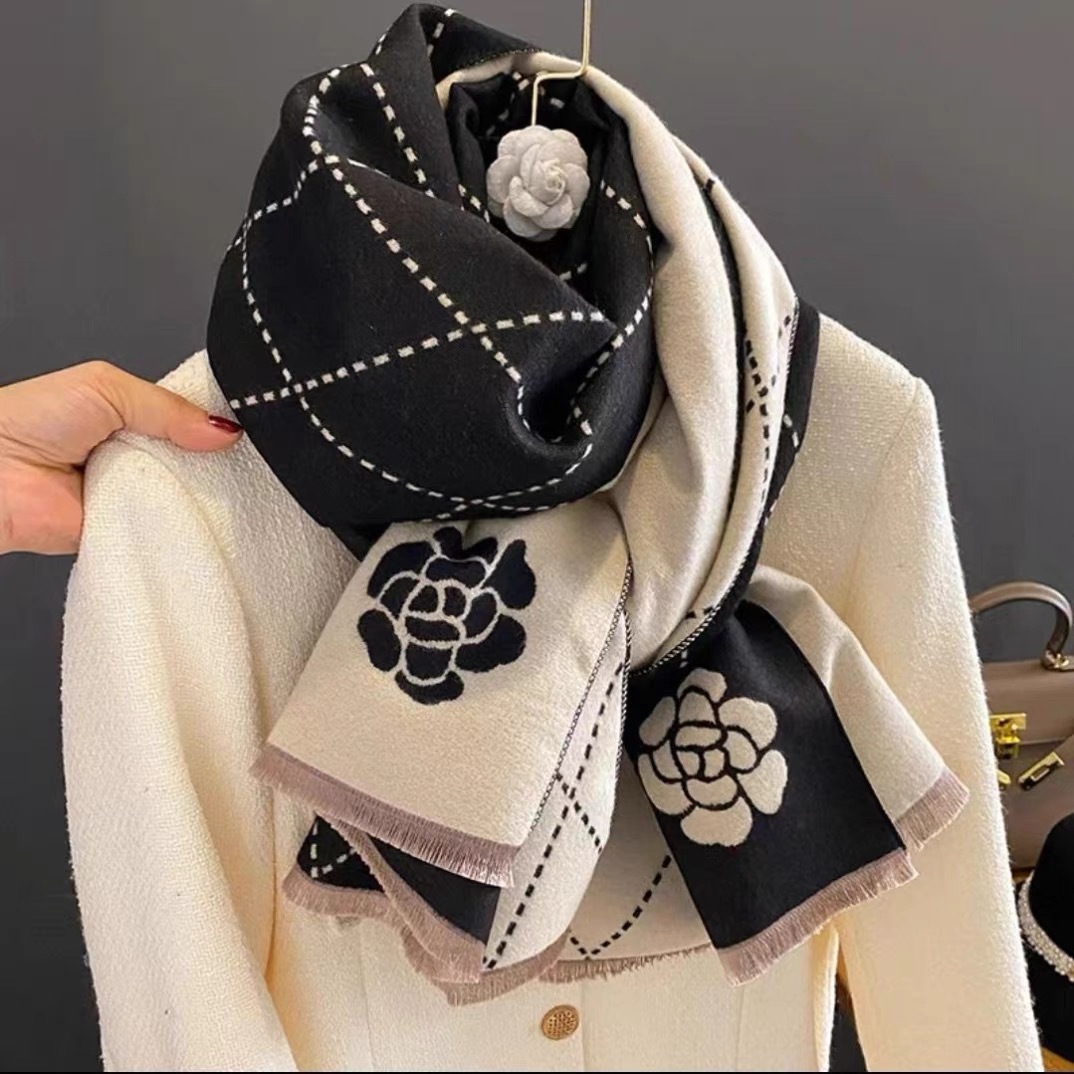 Foulard camélia cachemire épais chaud