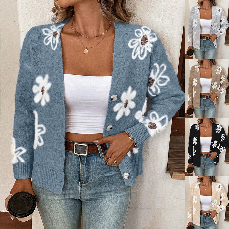 Cardigan avant boutons imprimé fleurs