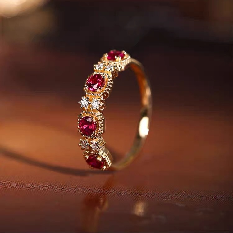 Hongtang bague or 18K rubis pigeon 4 diamants