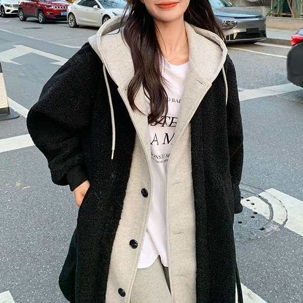 Manteau long à capuche laine ample mode femme