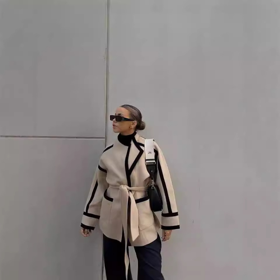 Manteau laine côtés réversible lacé mi-long