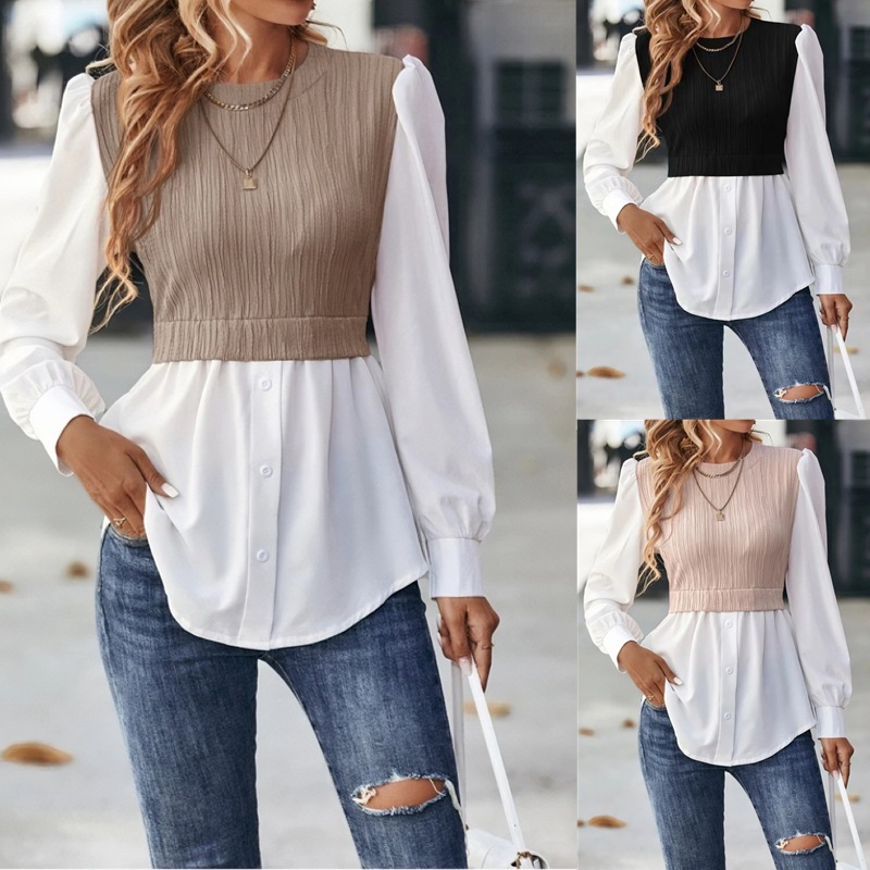 Blouse rayures ondulées couture tempérament mode