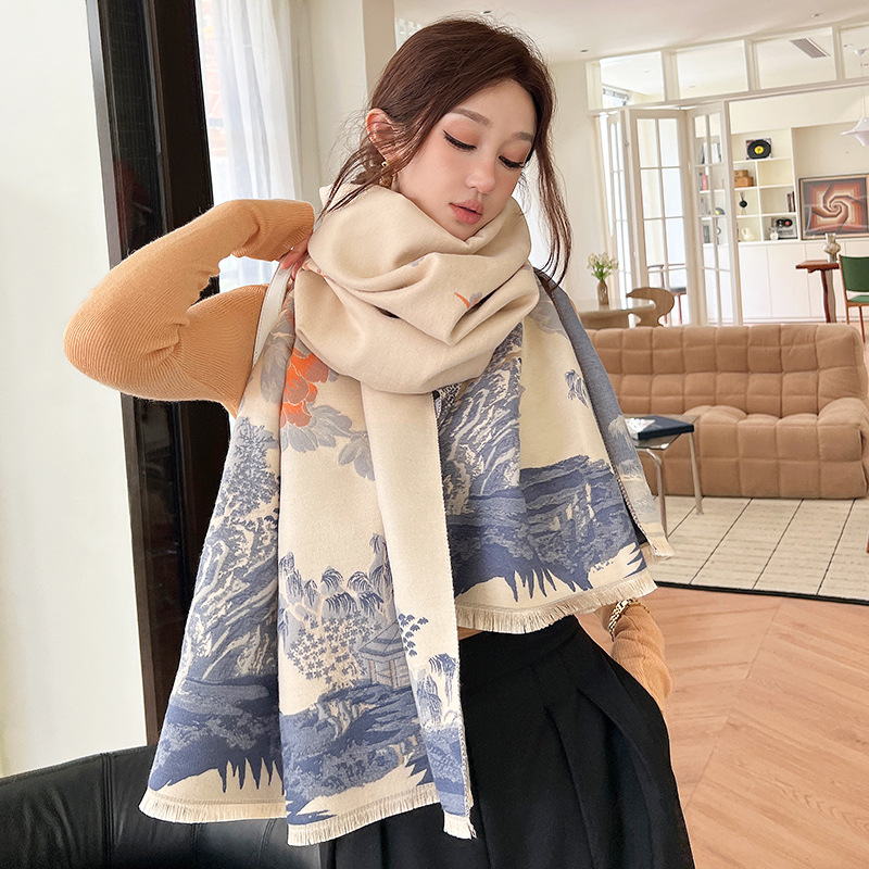 Châle faux cachemire prune vintage doublé femme