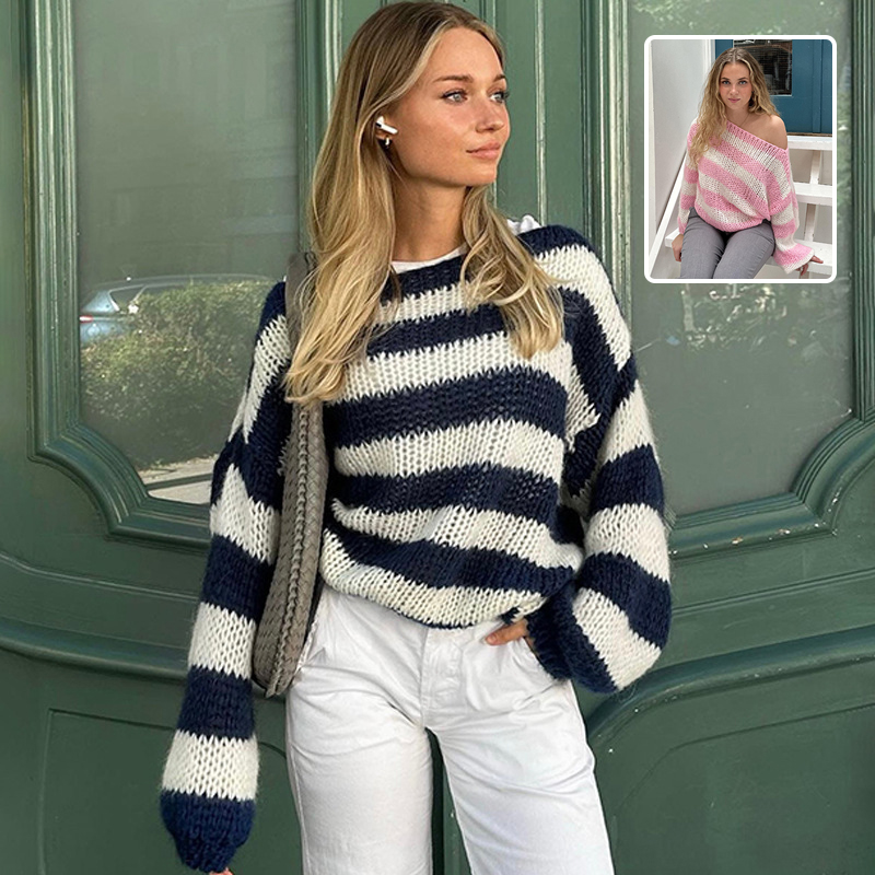 Chandail pullover rayé ample femme tricot