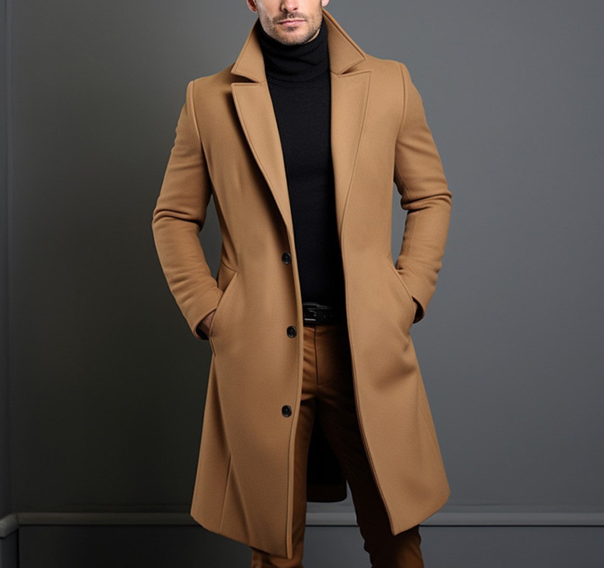 Trench-coat homme automne hiver slim revers affaires