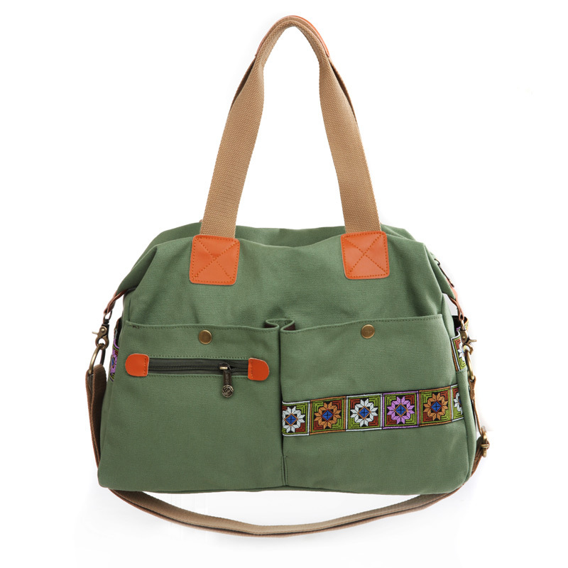 Sac fourre-tout toile brodé poches multiples