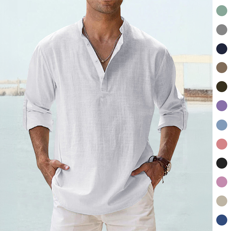 Chemise hommes coton lin ample casual printemps