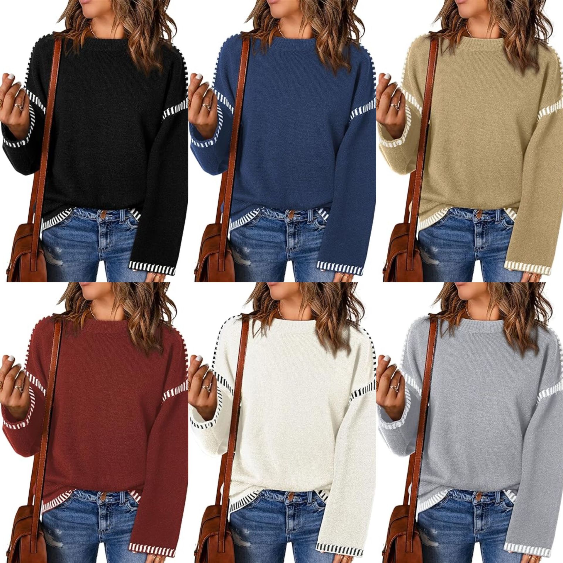 Pull tricot patchwork col équipage pour femmes