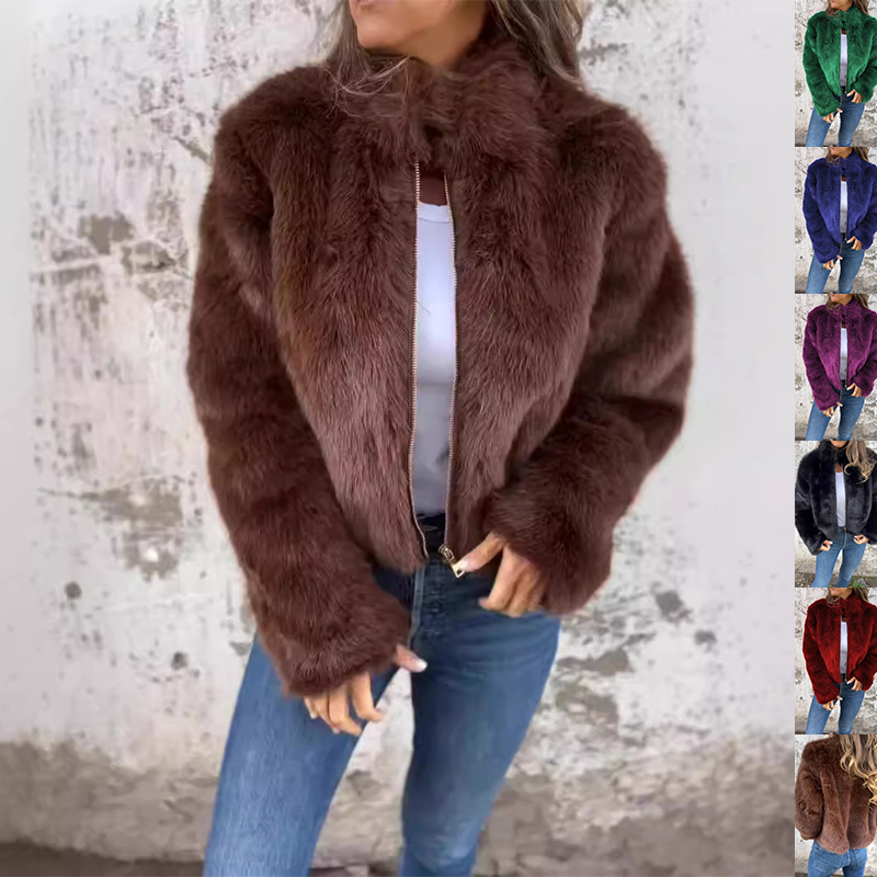 Manteau polaire col montant fermeture éclair casual hiver femme