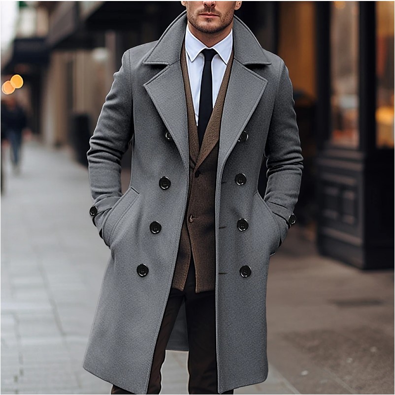 Manteau laine homme double boutonnage long automne-hiver