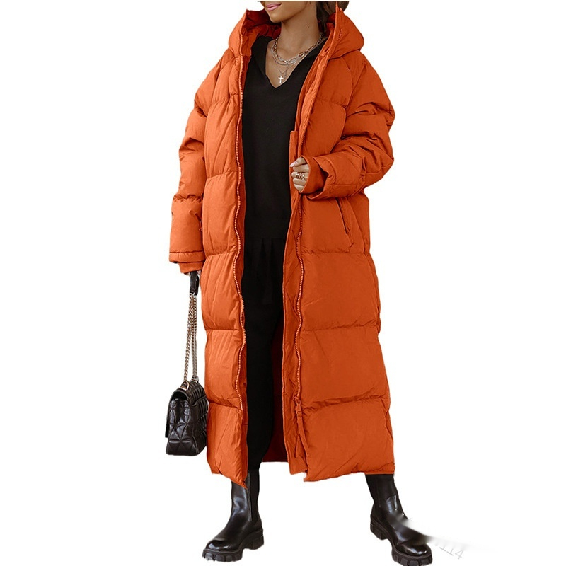 Manteau zip casual long à capuchon couleur unie