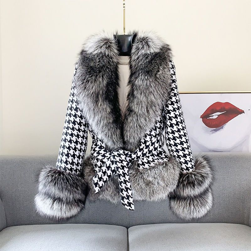 Manteau fourrure femme col renard argent
