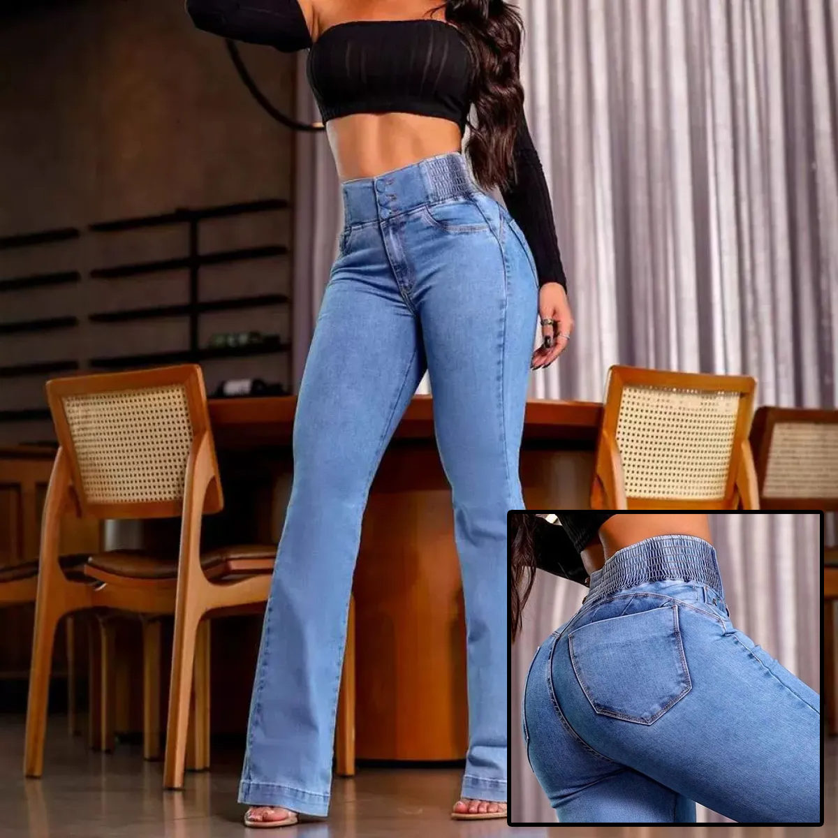Jean taille haute sexy boutonnage avant femmes
