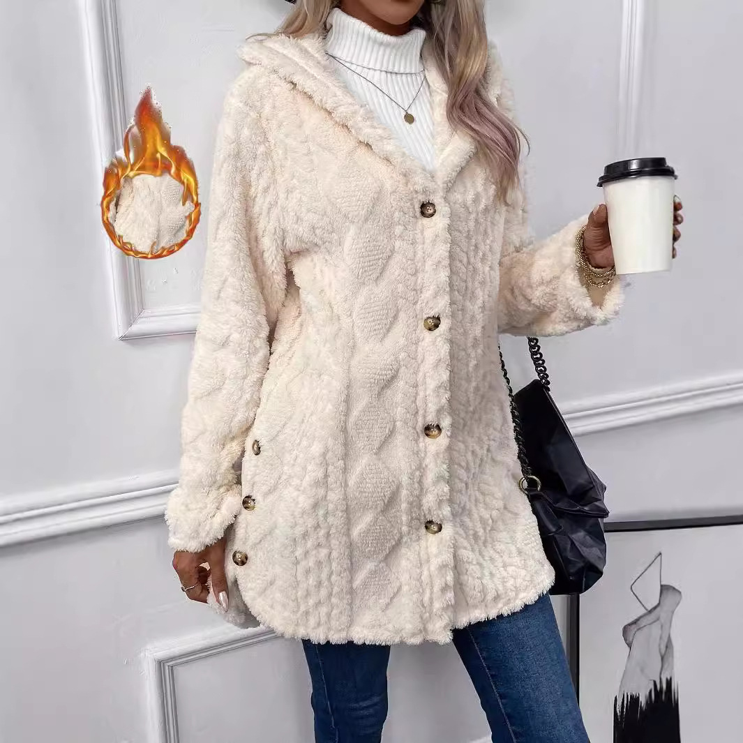 Cardigan boutonné capuchon hiver femme