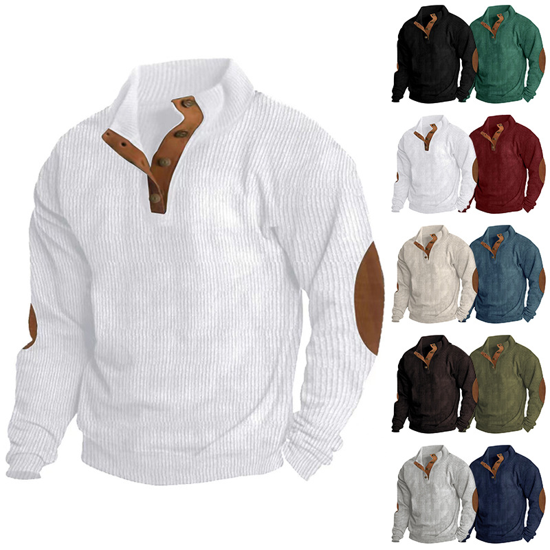 Chandail col montant velours côtelé manches longues casual