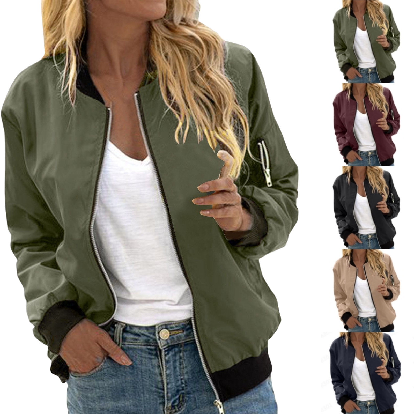 Veste bomber aviateur vintage fermeture éclair col rond pour femme