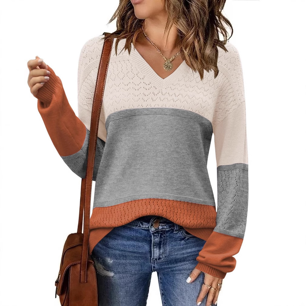 Chandail tricoté col V évidé pull côtelé