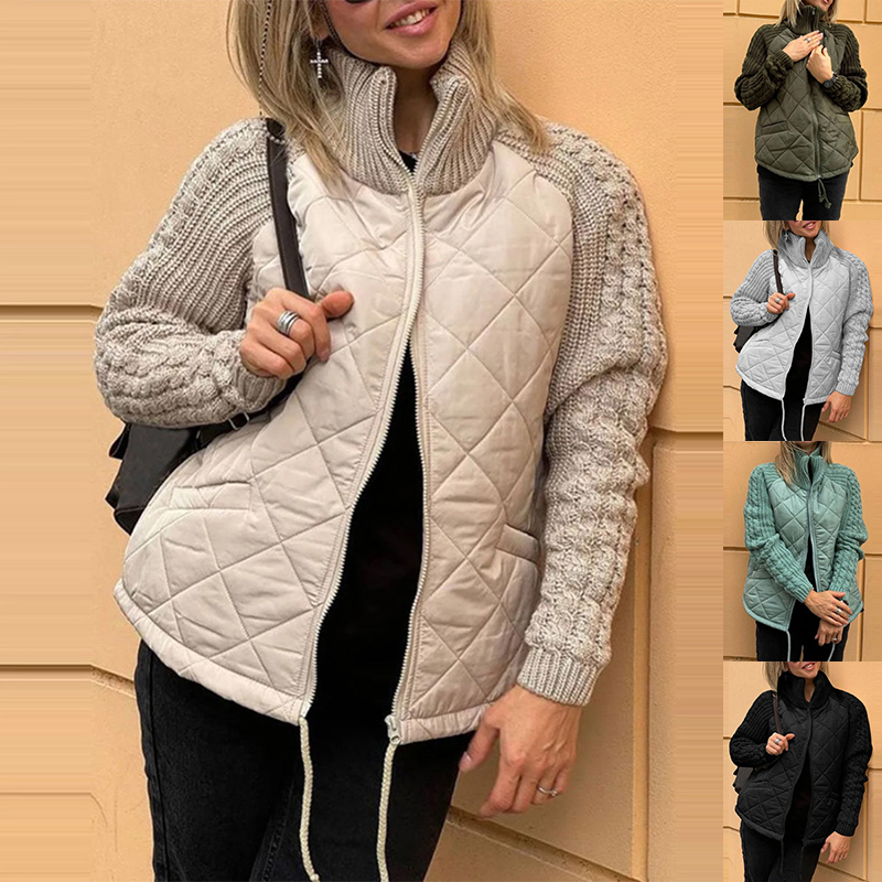 Veste coton hiver col montant poche tricot
